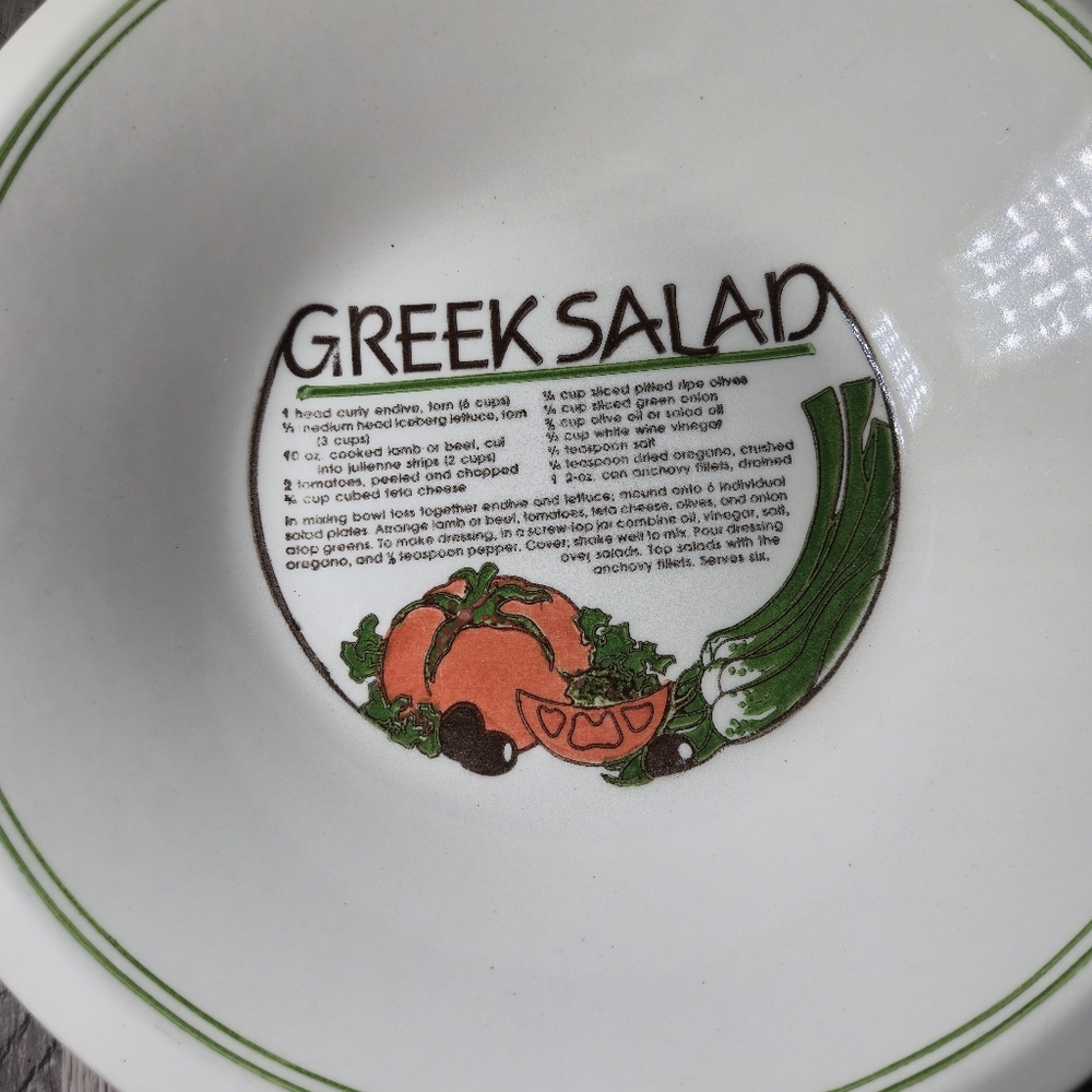Vintage Greek Salad Recipe Bowl Large Serving Dish Retro Kitsch Grandmillennial - Picture 4 of 7